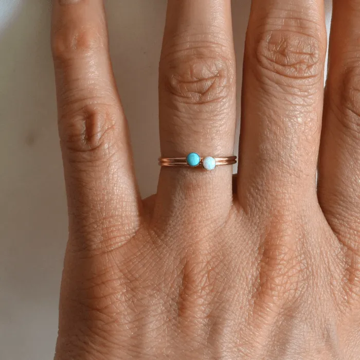 14k Turquoise & Opal Ring Set