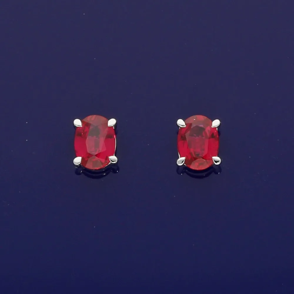 18ct White Gold Oval Ruby Stud Earrings - 5mm
