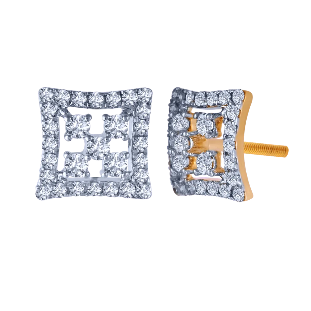 18k Square Diamond Stud Earrings