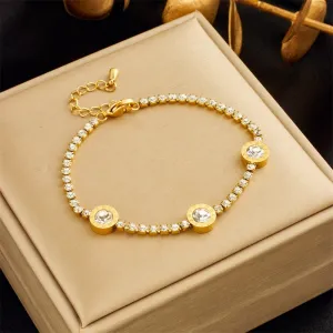 316L Stainless Steel Round Roman Numerals Bracelet For Women