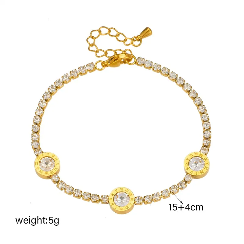 316L Stainless Steel Round Roman Numerals Bracelet For Women