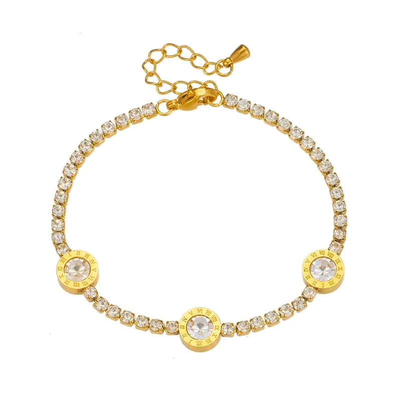 316L Stainless Steel Round Roman Numerals Bracelet For Women