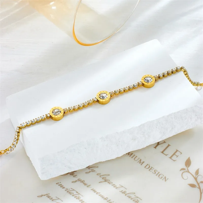 316L Stainless Steel Round Roman Numerals Bracelet For Women