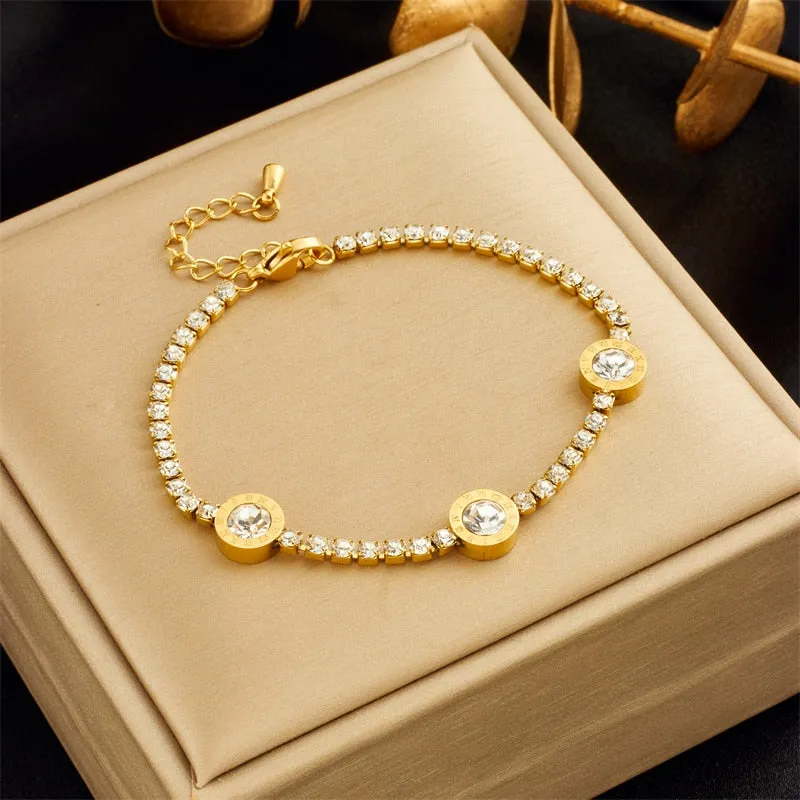 316L Stainless Steel Round Roman Numerals Bracelet For Women