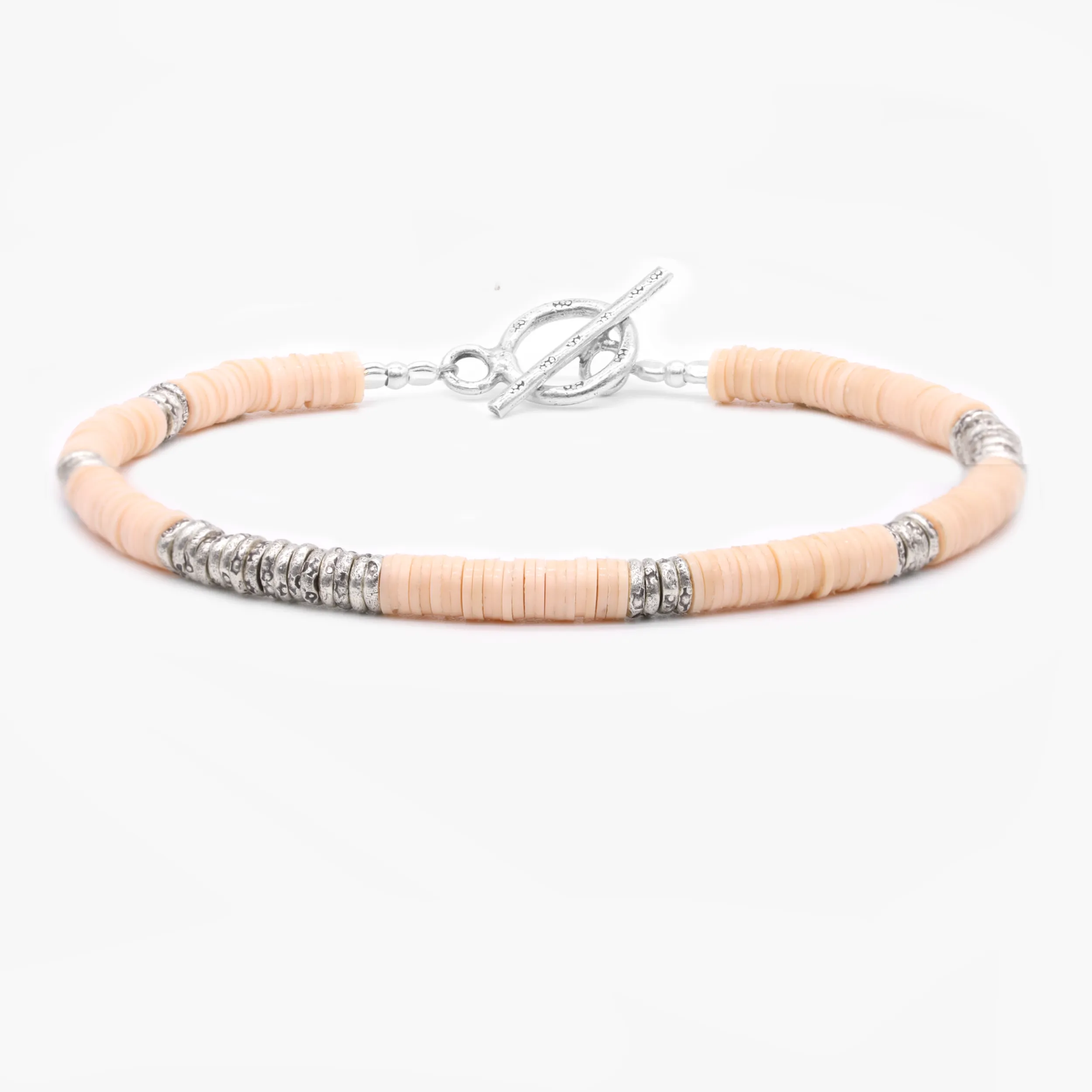 4mm Vinyl Beads "Rodeo" Bracelet (Cream/Silver)