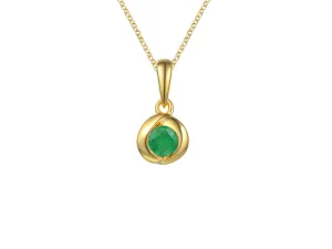 9ct Yellow Gold Round Emerald Necklace