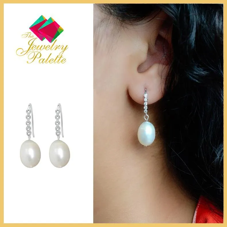 Adele white freshwater pearl and silver earrings