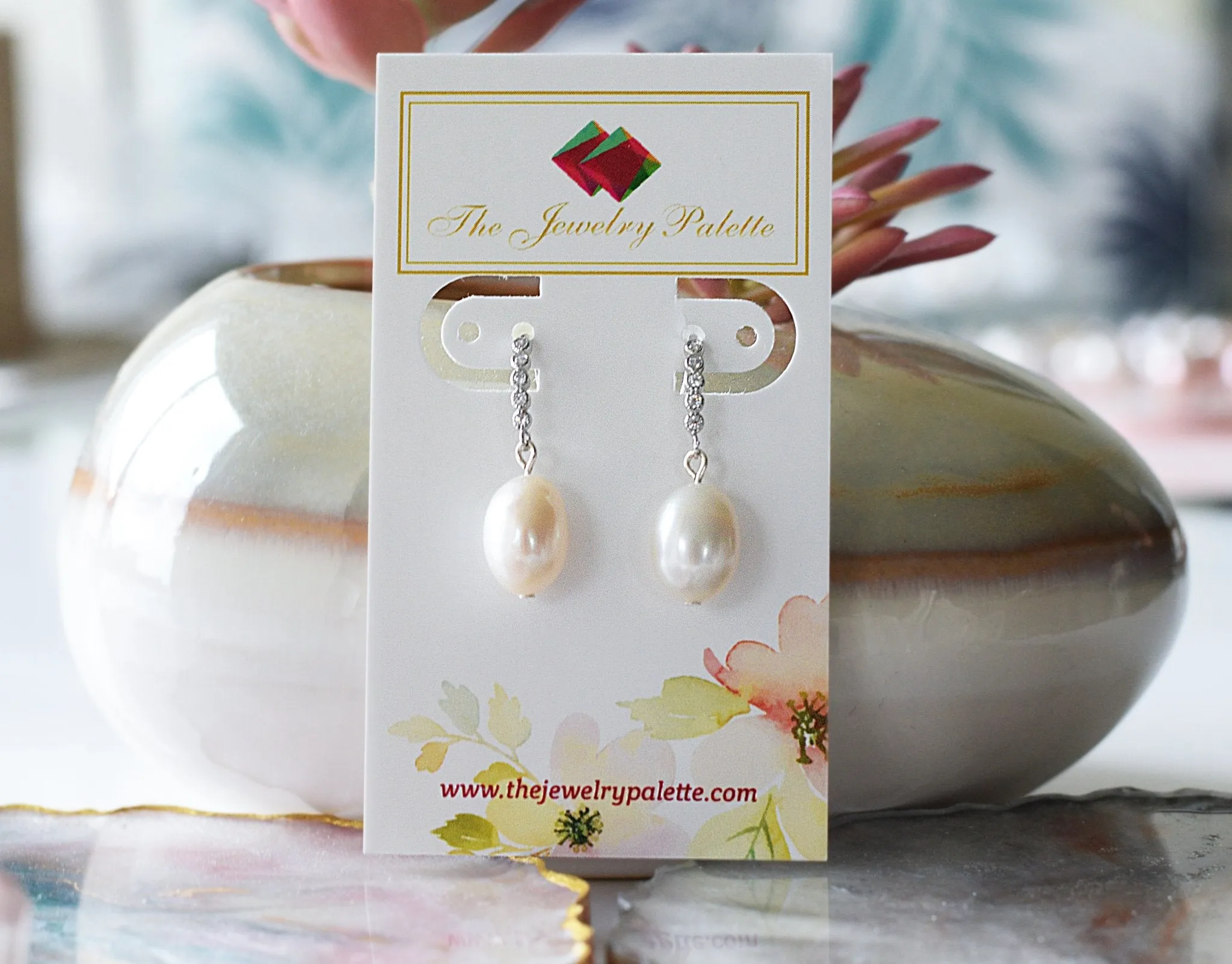 Adele white freshwater pearl and silver earrings