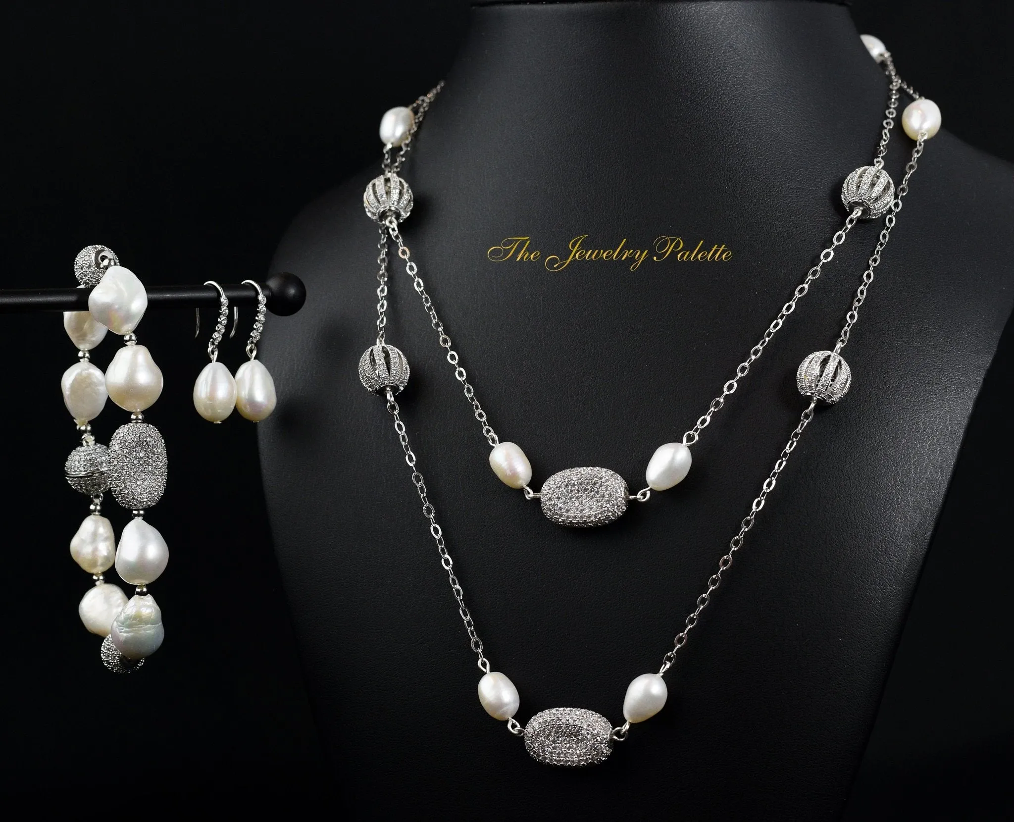 Adele white freshwater pearl and silver earrings