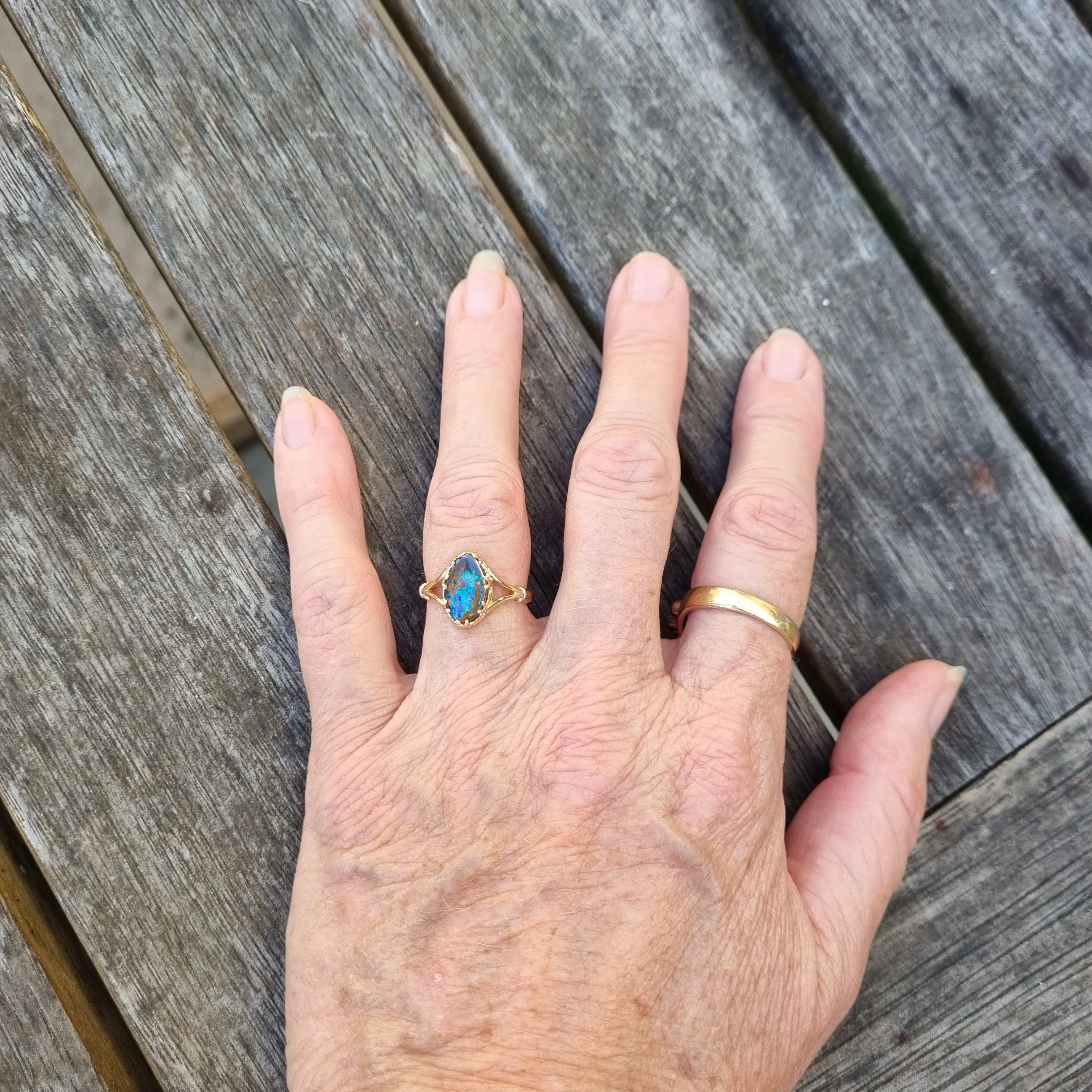 Antique Gallery Style Queensland 'Rock Pool' Boulder Opal Solitaire ring     Design Ref:  Y-gallerystrip