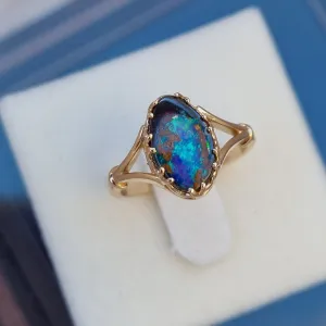 Antique Gallery Style Queensland 'Rock Pool' Boulder Opal Solitaire ring     Design Ref:  Y-gallerystrip
