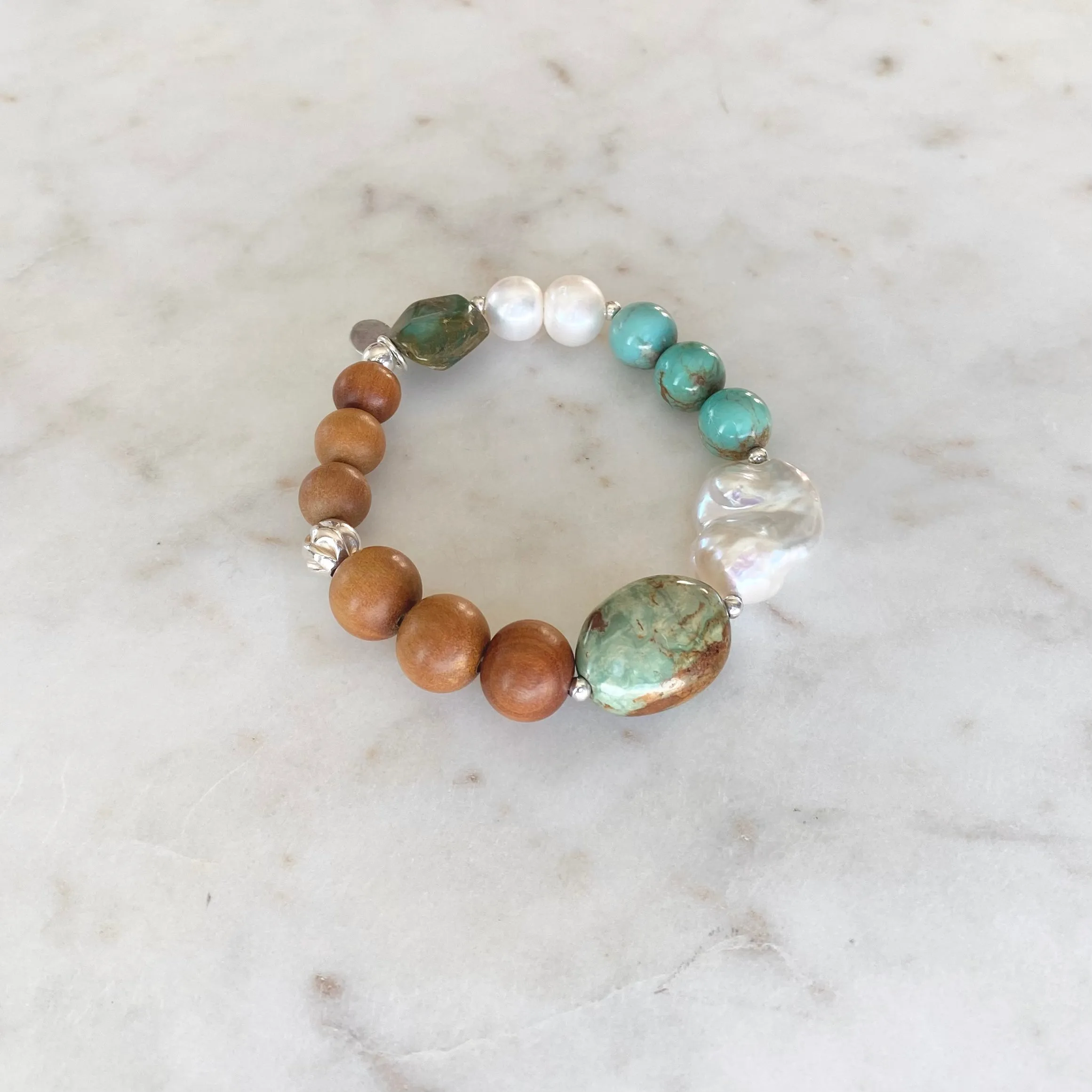 Arizona Turquoise & Keshi Pearl Sandalwood Bracelet