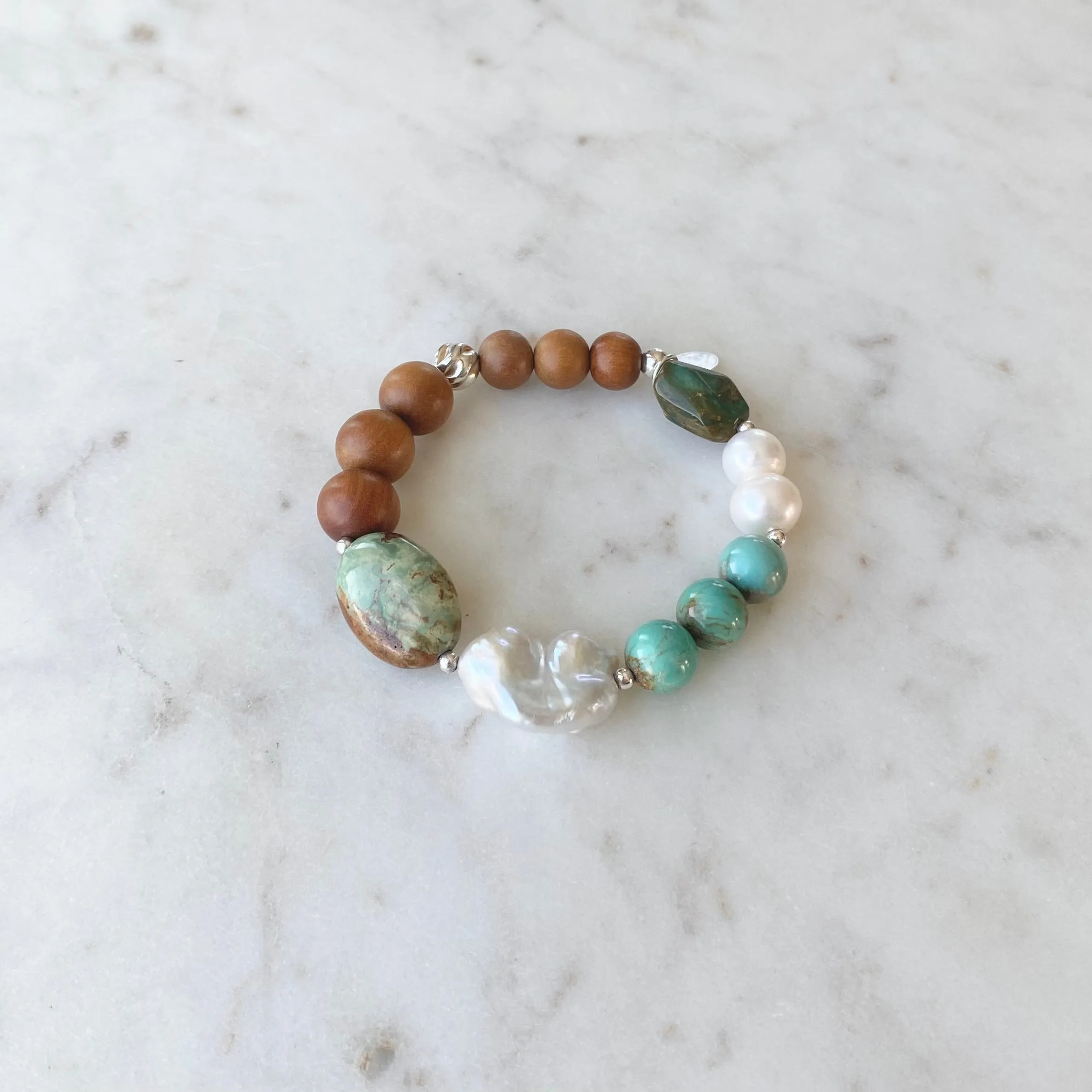 Arizona Turquoise & Keshi Pearl Sandalwood Bracelet