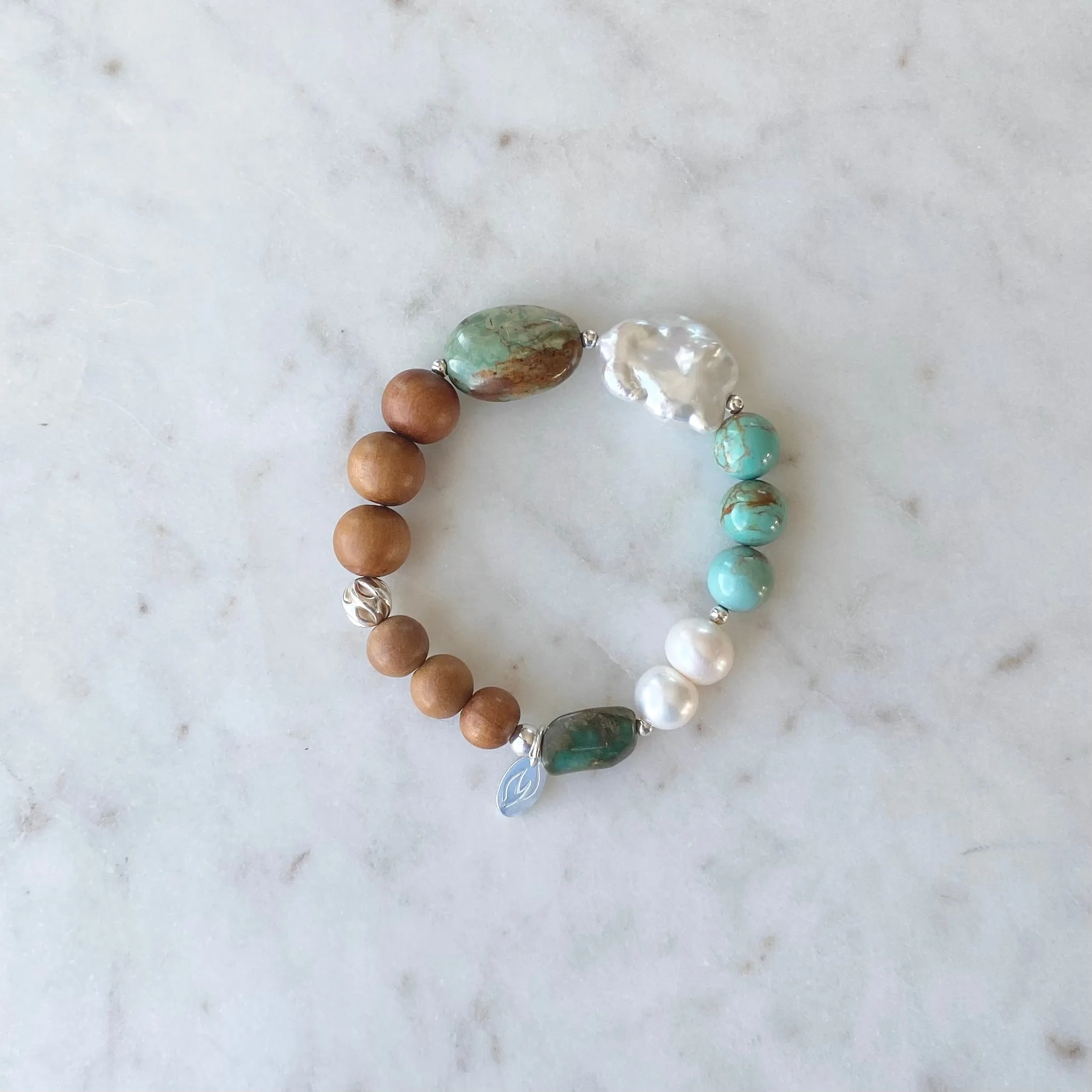 Arizona Turquoise & Keshi Pearl Sandalwood Bracelet