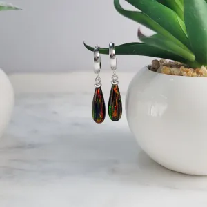 Black Opal Hoop Huggie Earrings