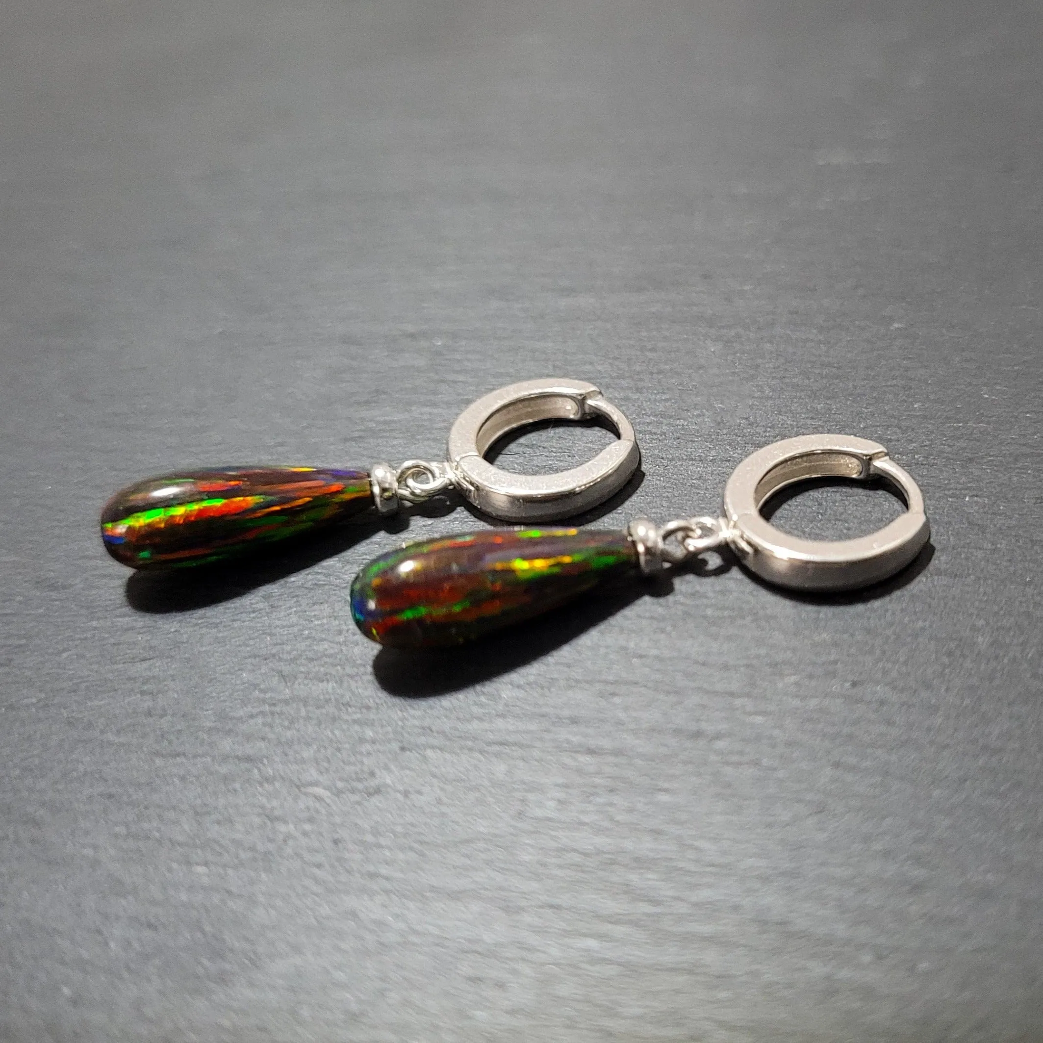 Black Opal Hoop Huggie Earrings