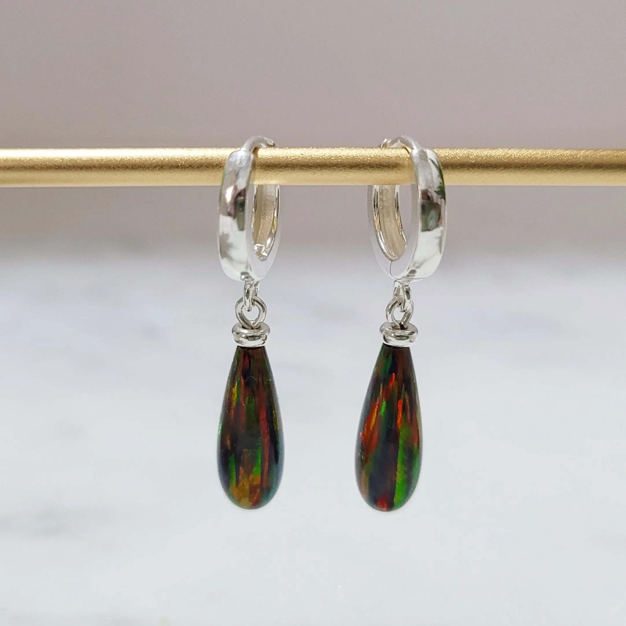 Black Opal Hoop Huggie Earrings
