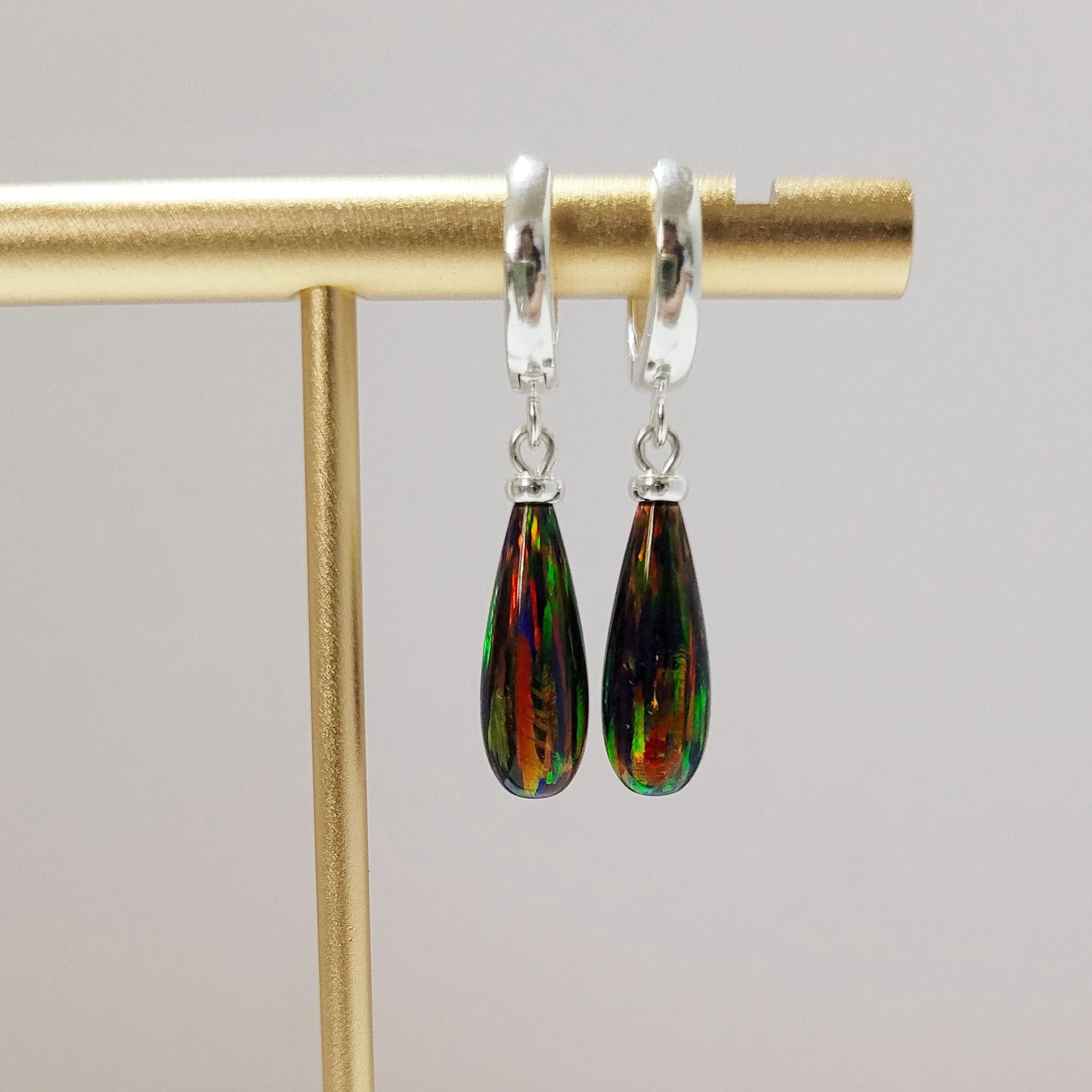 Black Opal Hoop Huggie Earrings