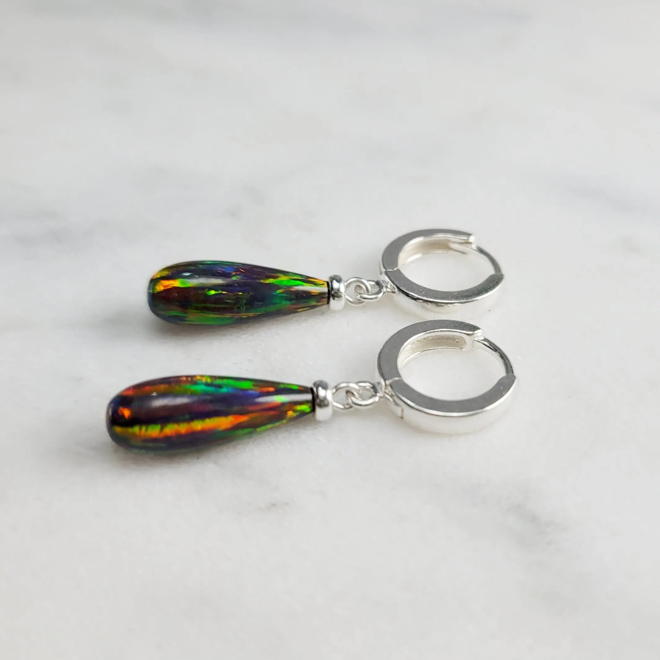 Black Opal Hoop Huggie Earrings