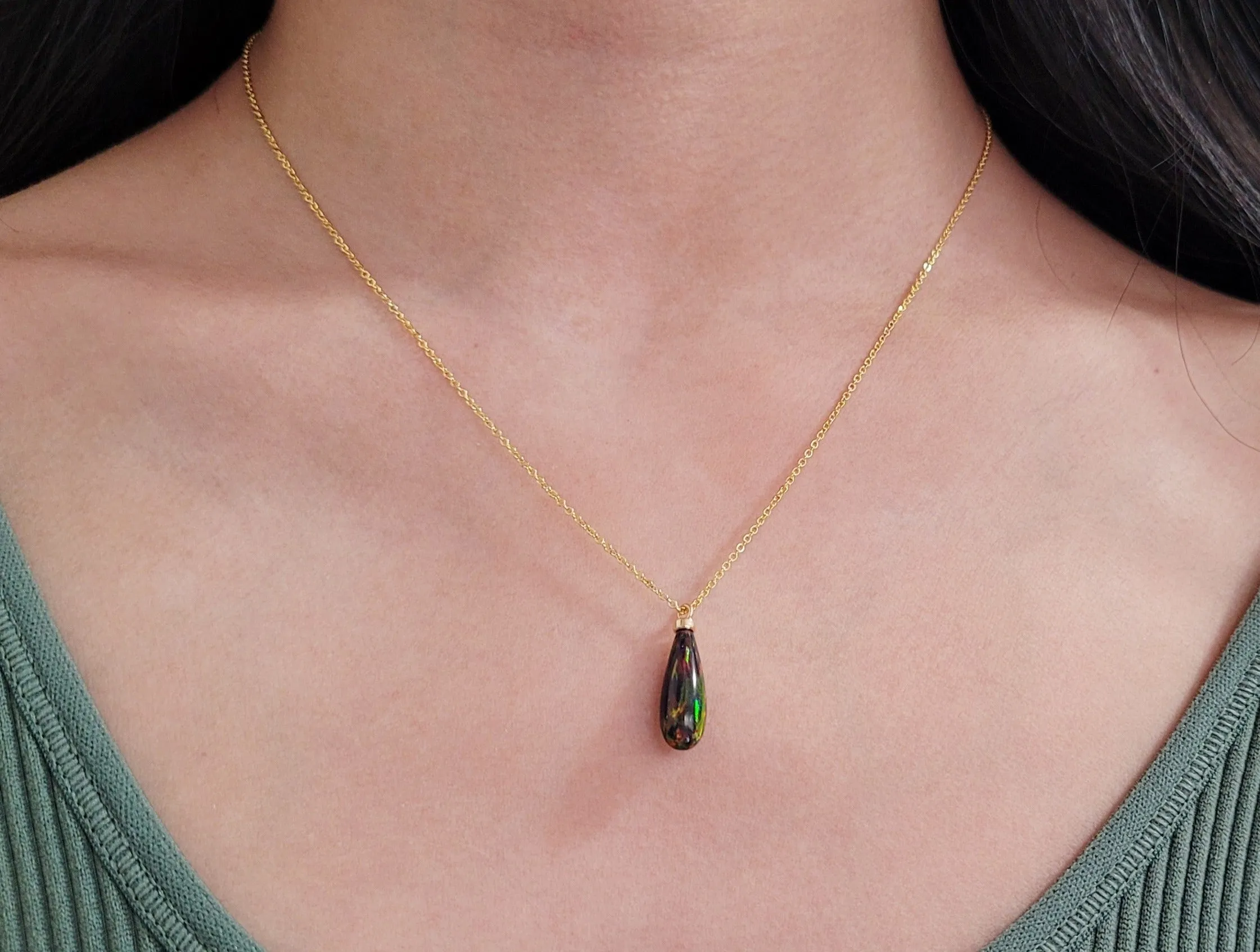 Black Opal Pendant Necklace