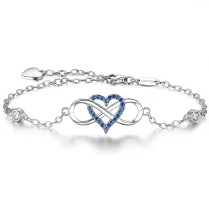 BlingGem Silver Bracelet for Women 925 Sterling Silver Round Cubic Zirconia Infinity Heart Charm Blue Color Gemstone Bracelet Birthday for Women Wife Mom C-blue Zircon