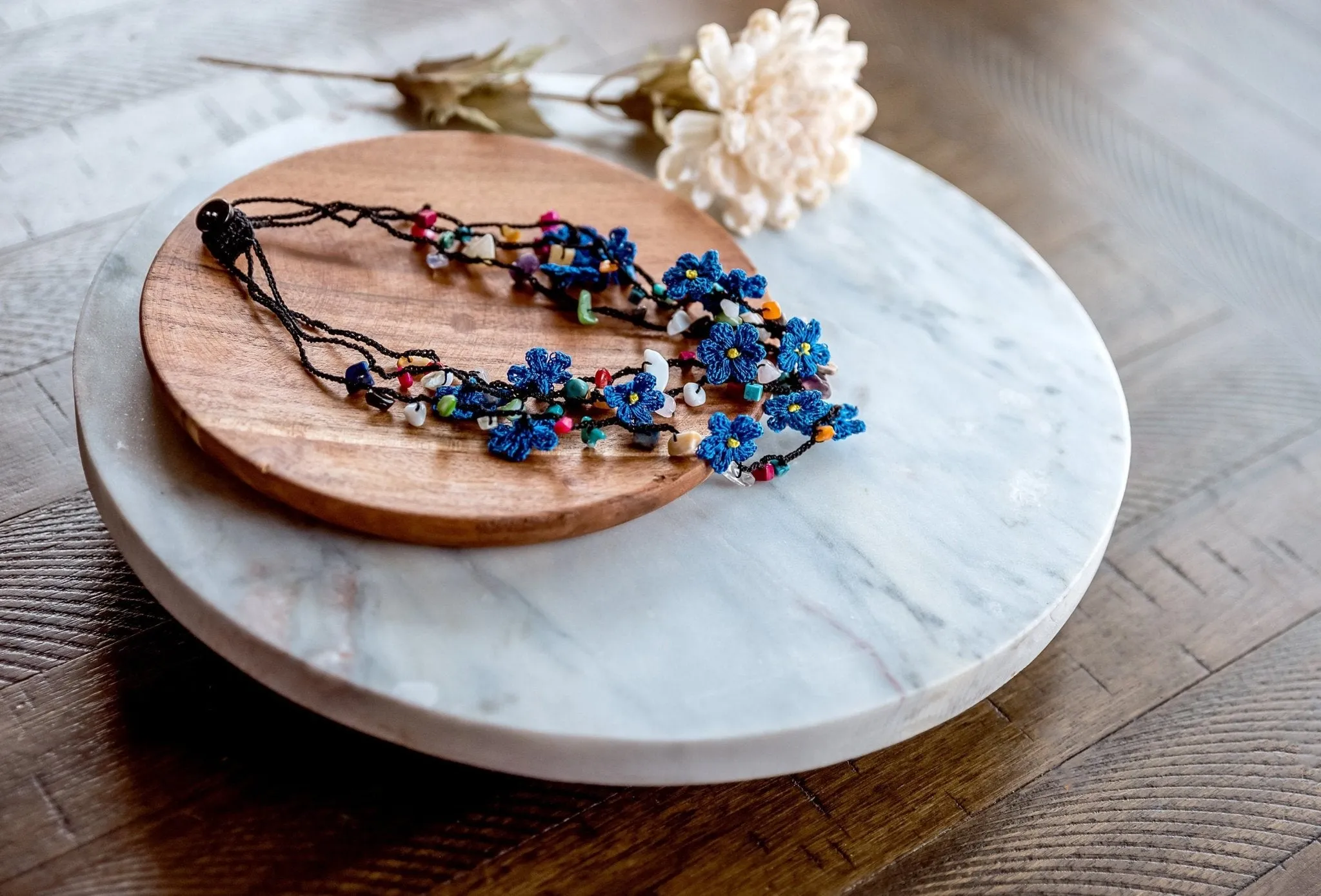 Blue Floral Crochet Necklace