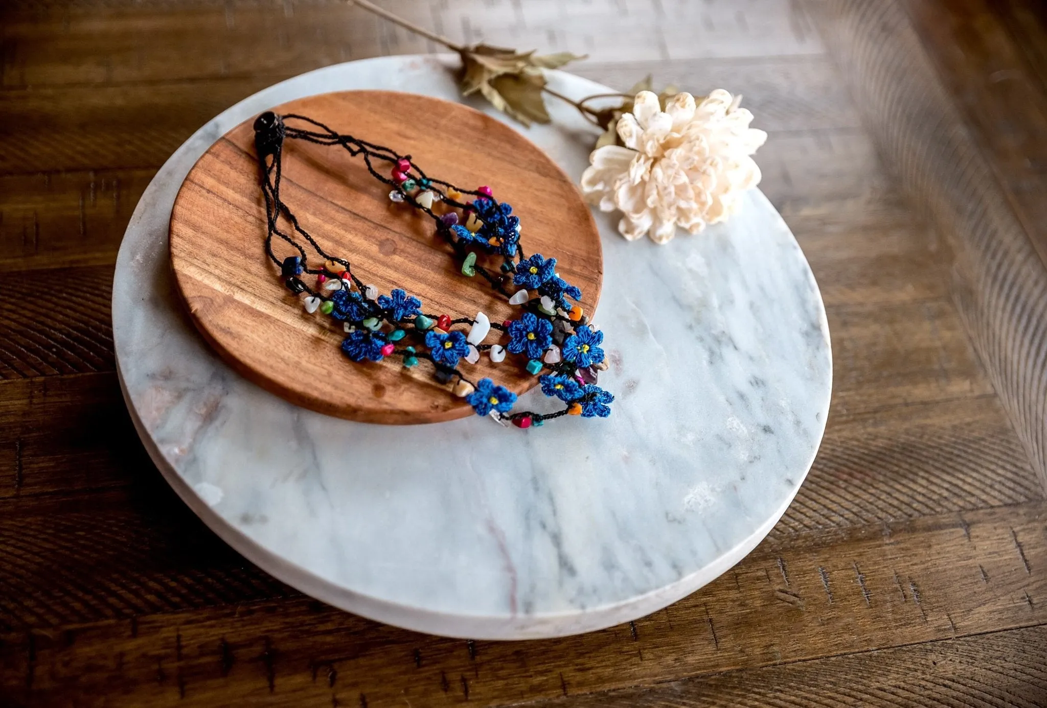 Blue Floral Crochet Necklace
