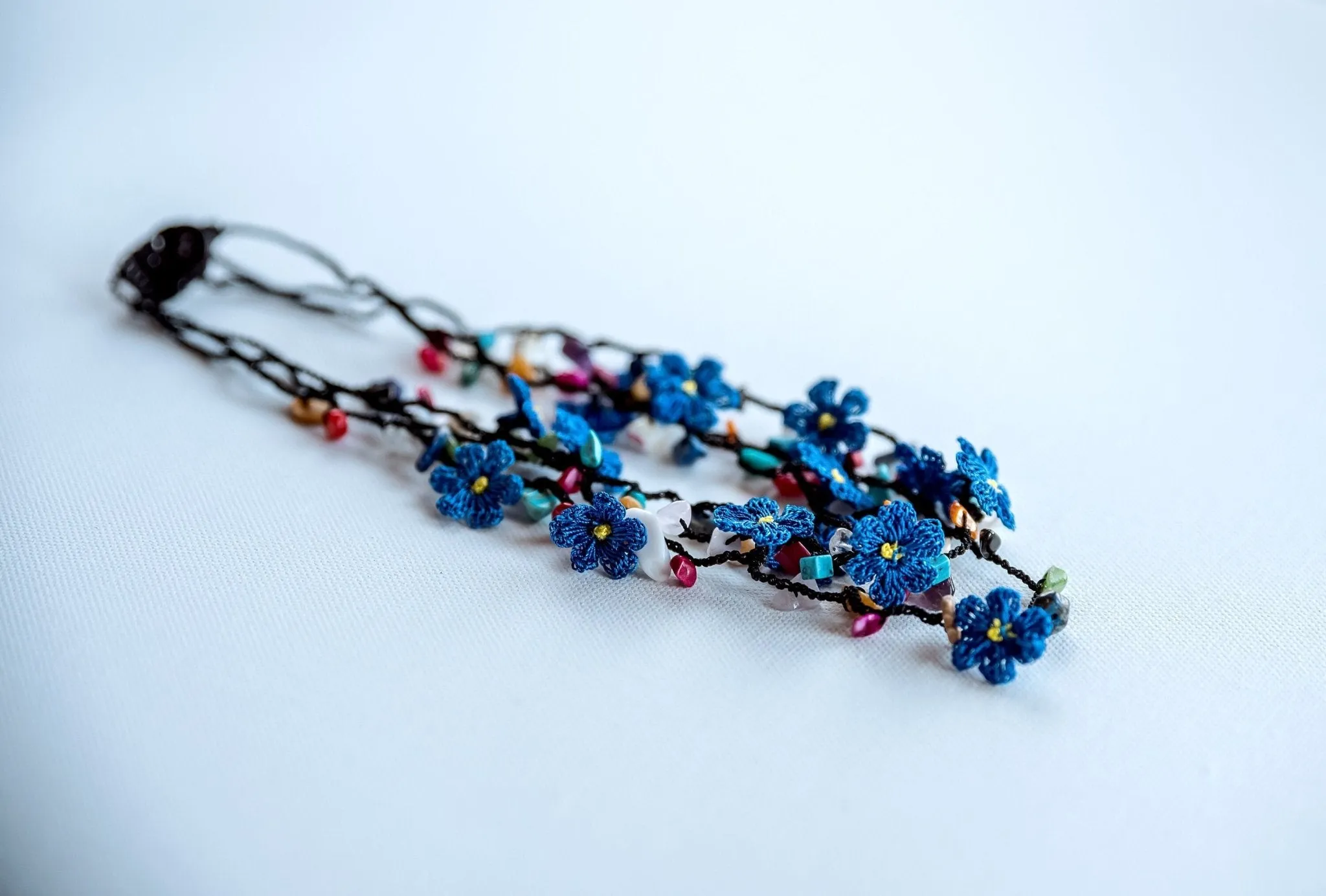 Blue Floral Crochet Necklace