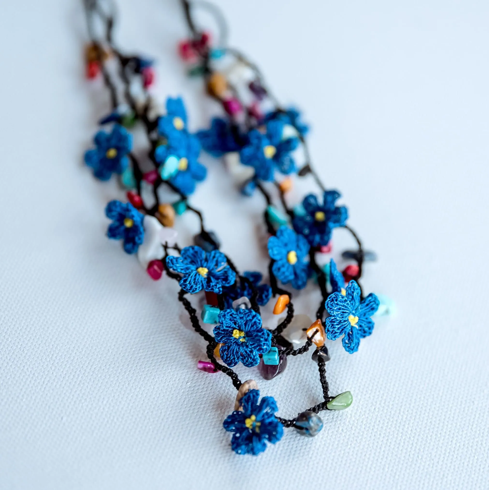 Blue Floral Crochet Necklace