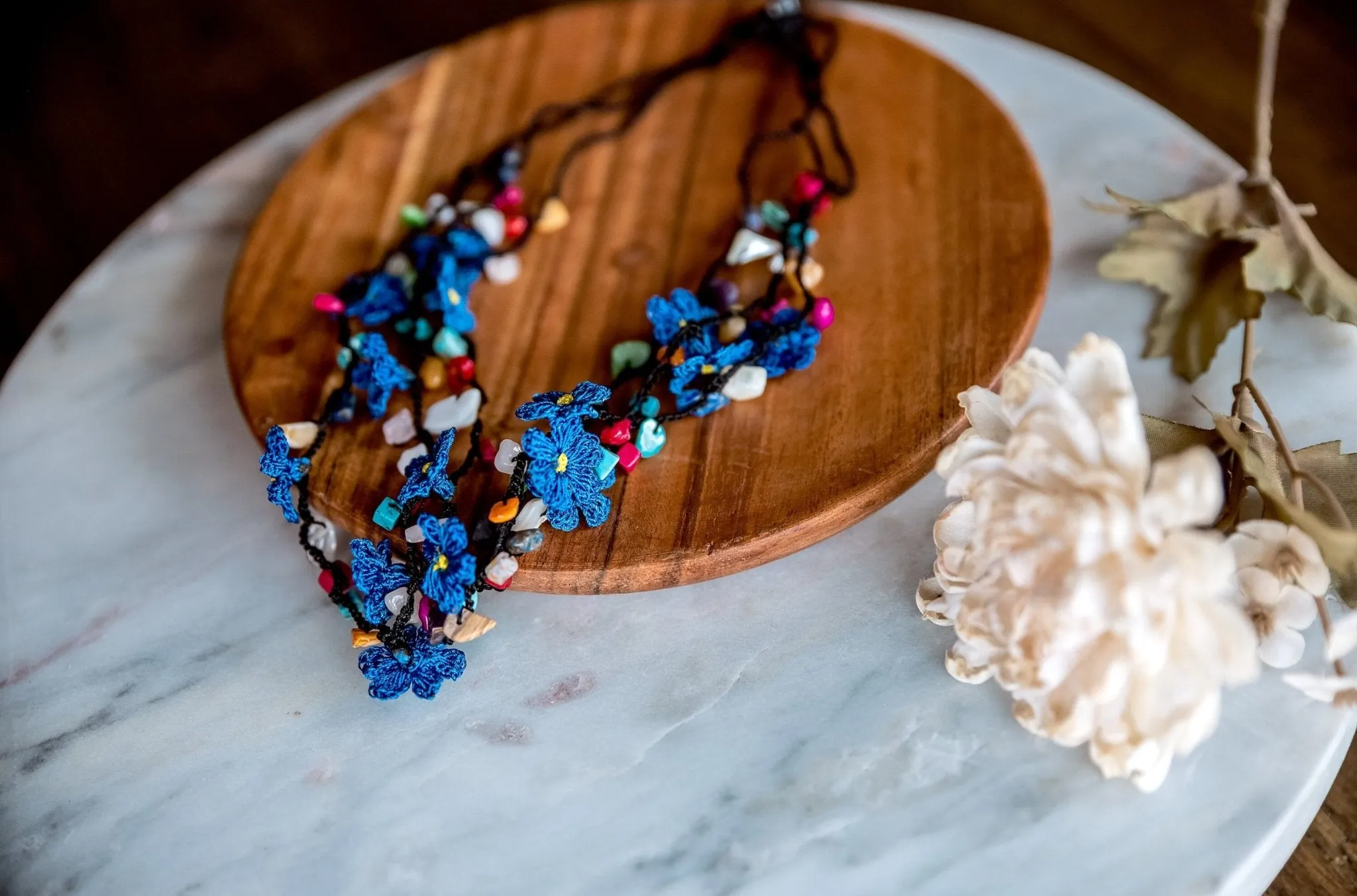 Blue Floral Crochet Necklace
