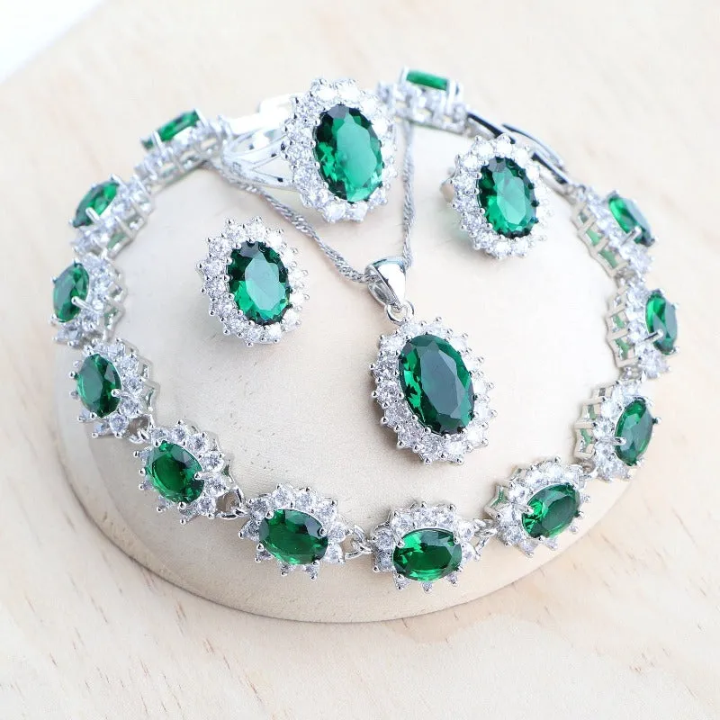 Blue Women Bridal Jewelry Sets Silver Wedding Jewelry