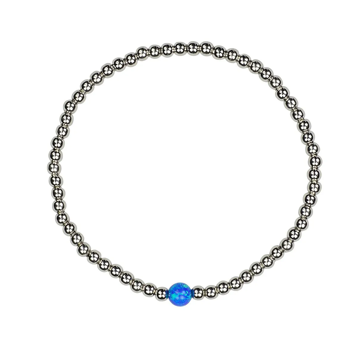 CANCUN (DARK BLUE) OPALITE BALL BEADED SILVER BRACELET