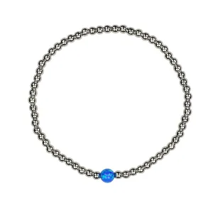CANCUN (DARK BLUE) OPALITE BALL BEADED SILVER BRACELET