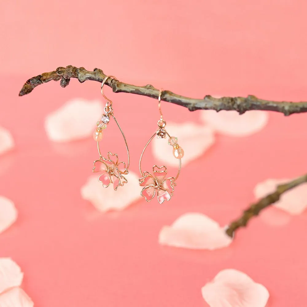 Cherry Blossom Sakura Teardrop Hoop Earrings