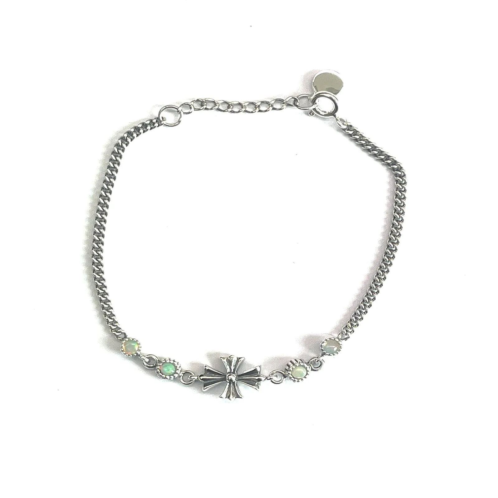 Cross silver bracelet with opal
