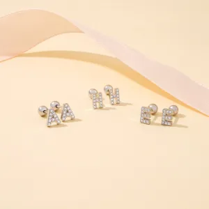 Cubic Zirconia 925 Sterling Silver Girls Initial Earrings