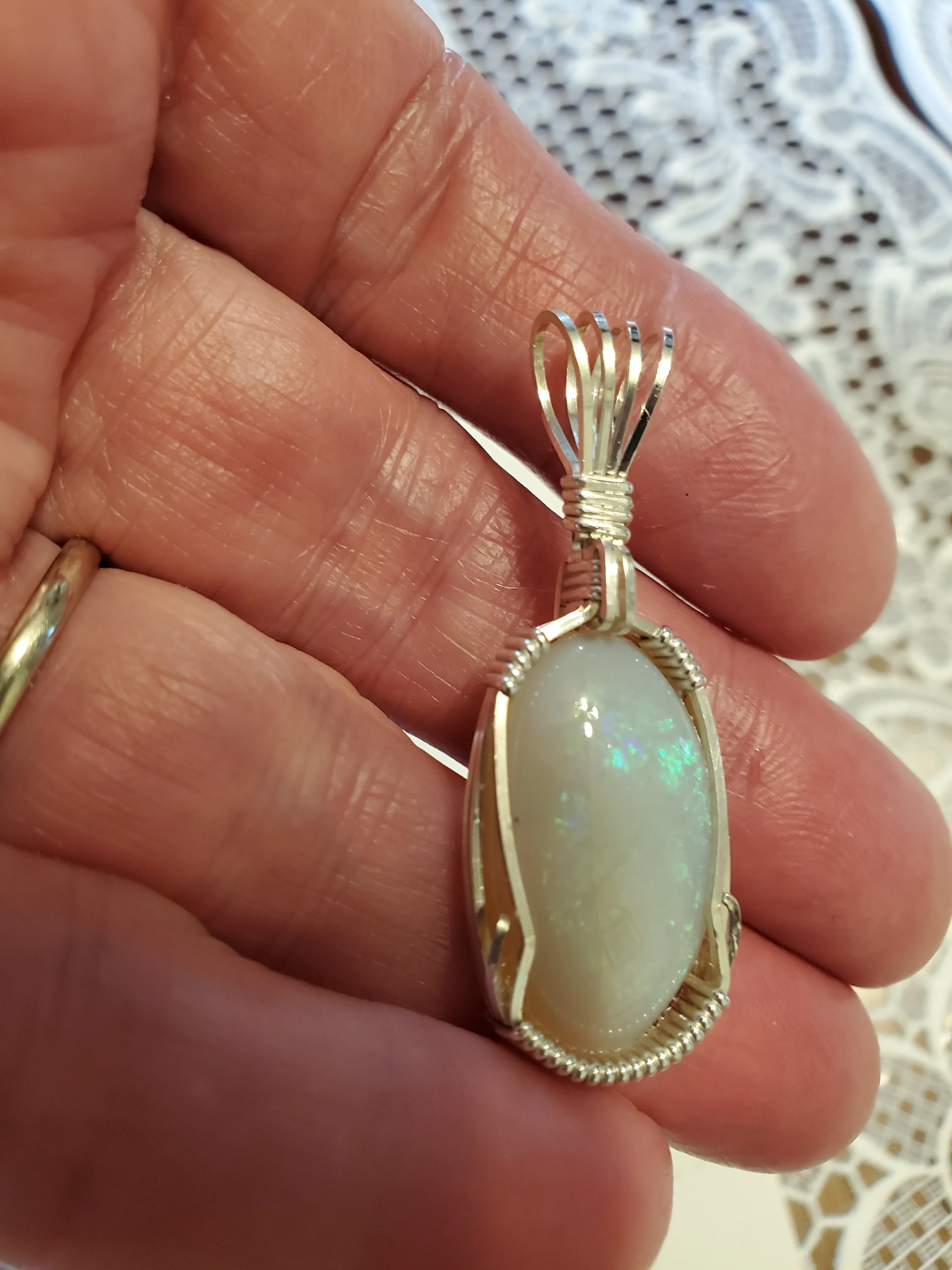Custom Wire Wrapped Lightning Ridge Opal Necklace/Pendant Sterling Silver