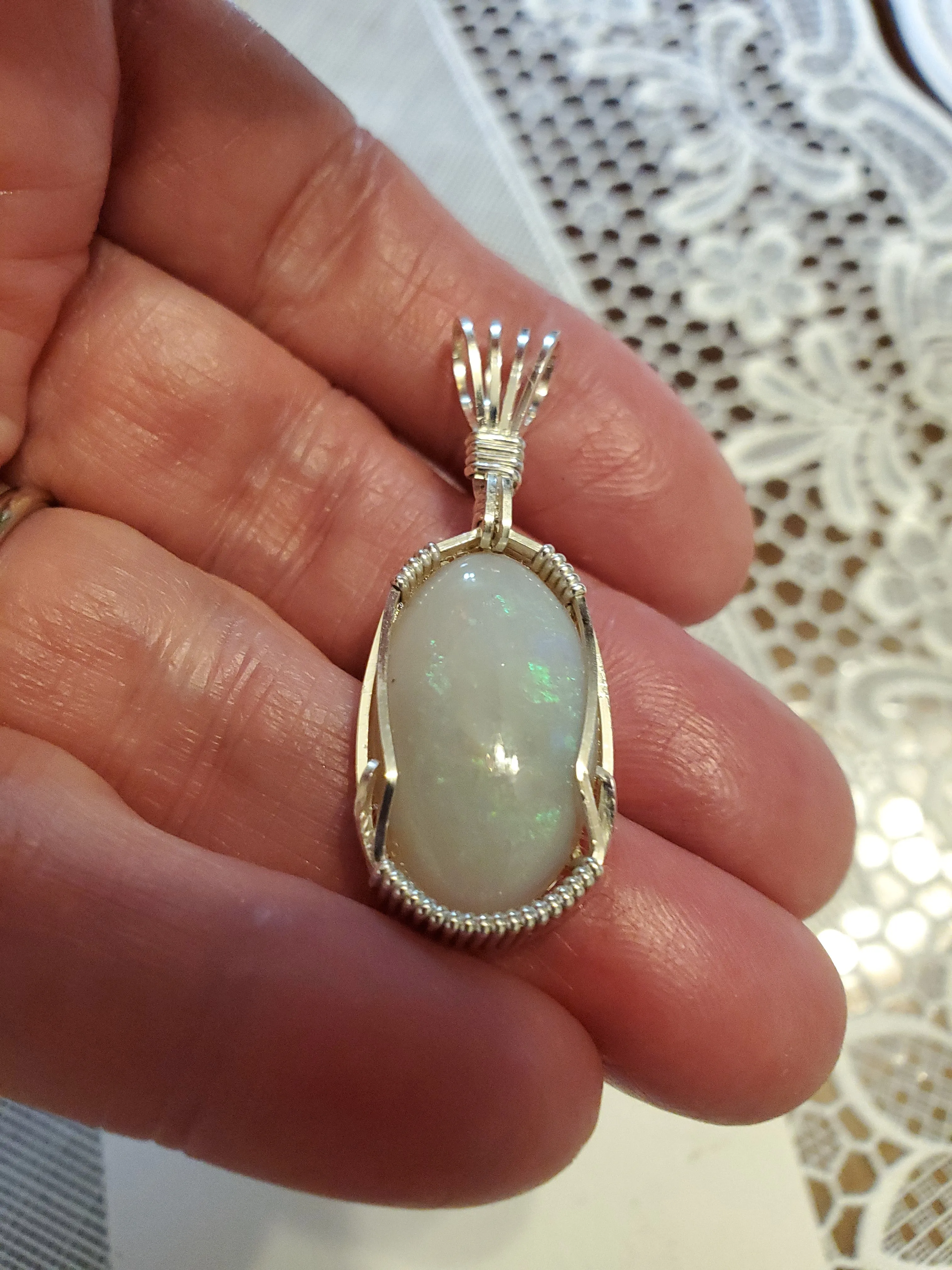 Custom Wire Wrapped Lightning Ridge Opal Necklace/Pendant Sterling Silver