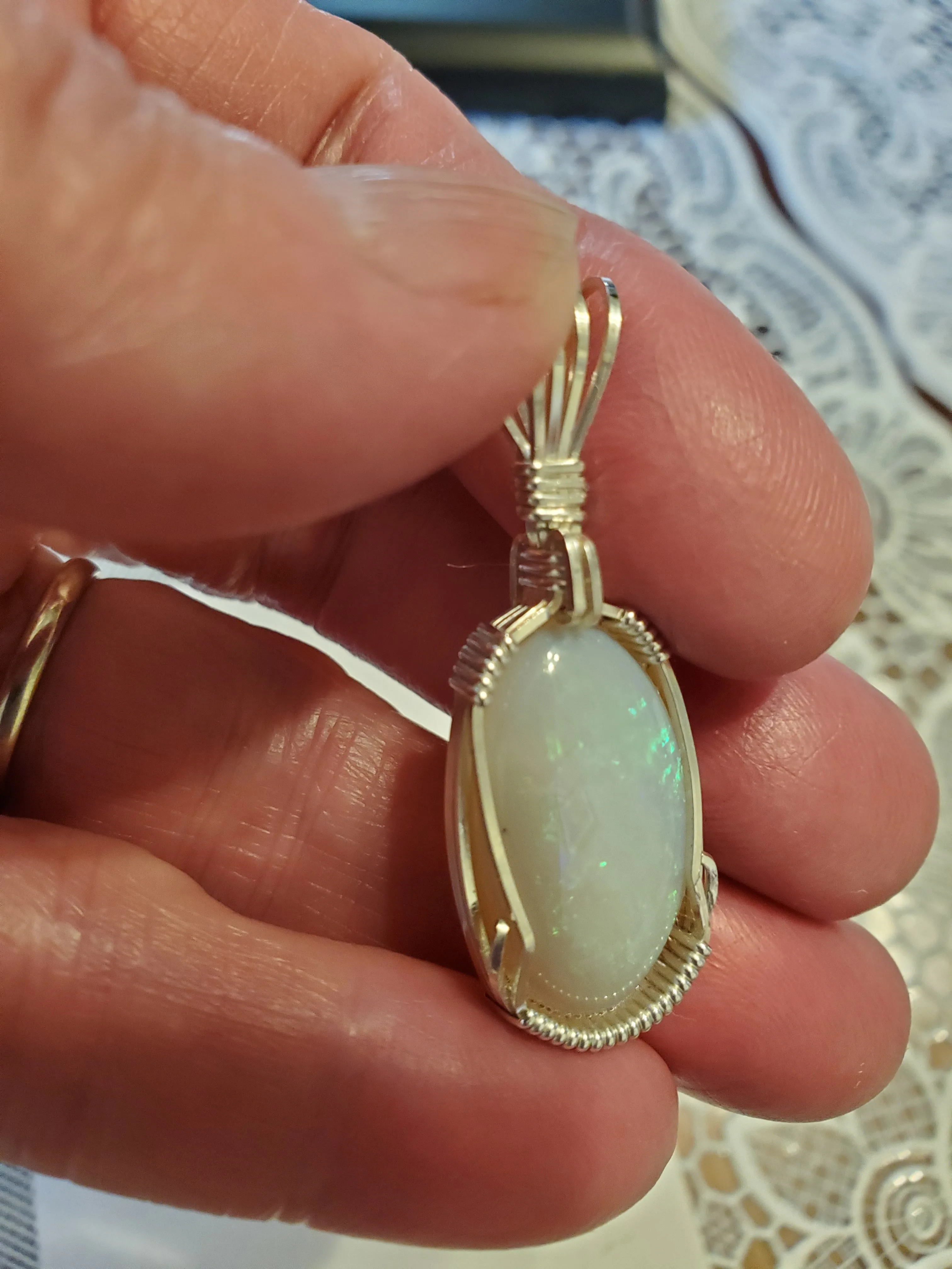 Custom Wire Wrapped Lightning Ridge Opal Necklace/Pendant Sterling Silver