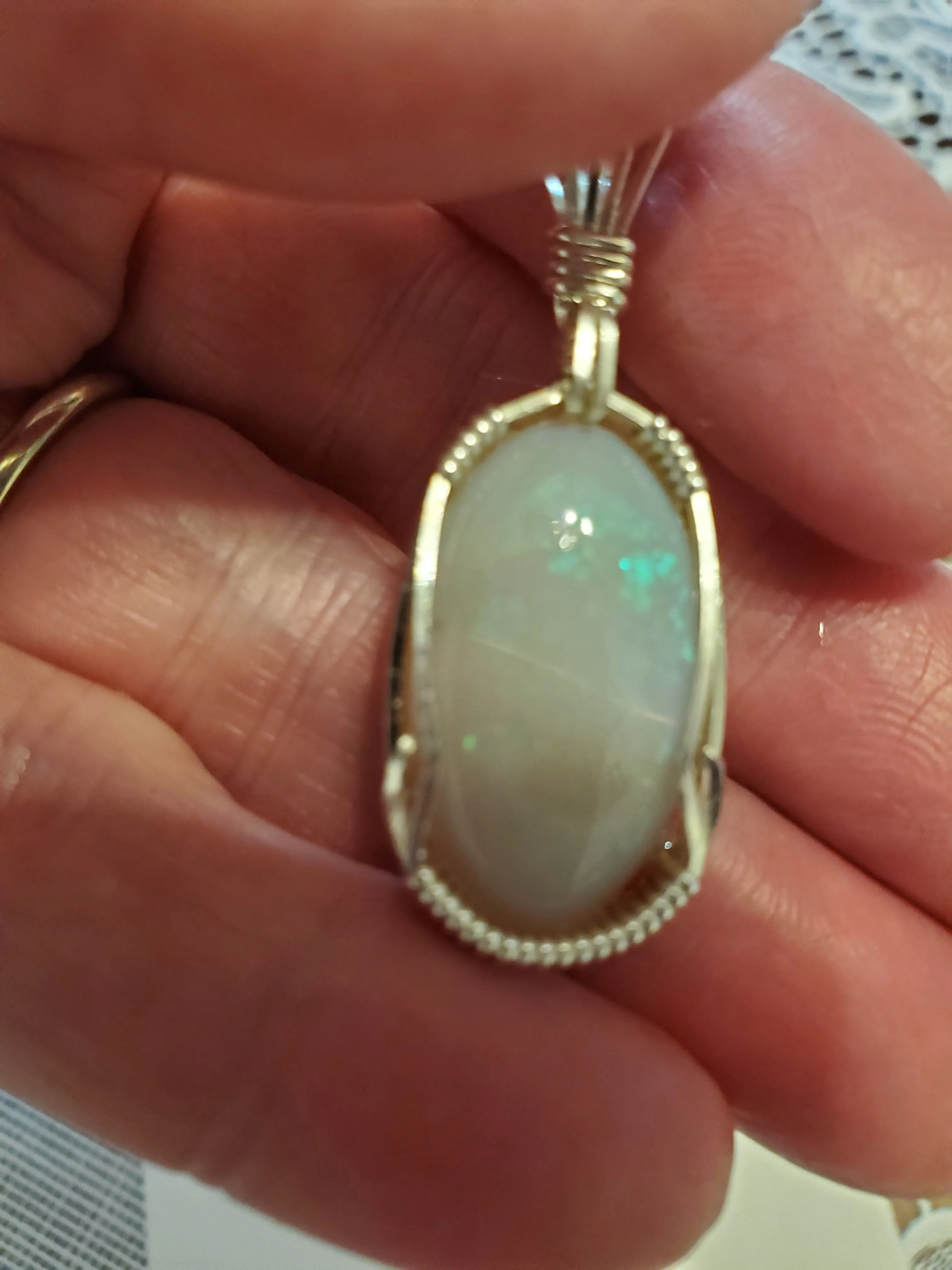 Custom Wire Wrapped Lightning Ridge Opal Necklace/Pendant Sterling Silver