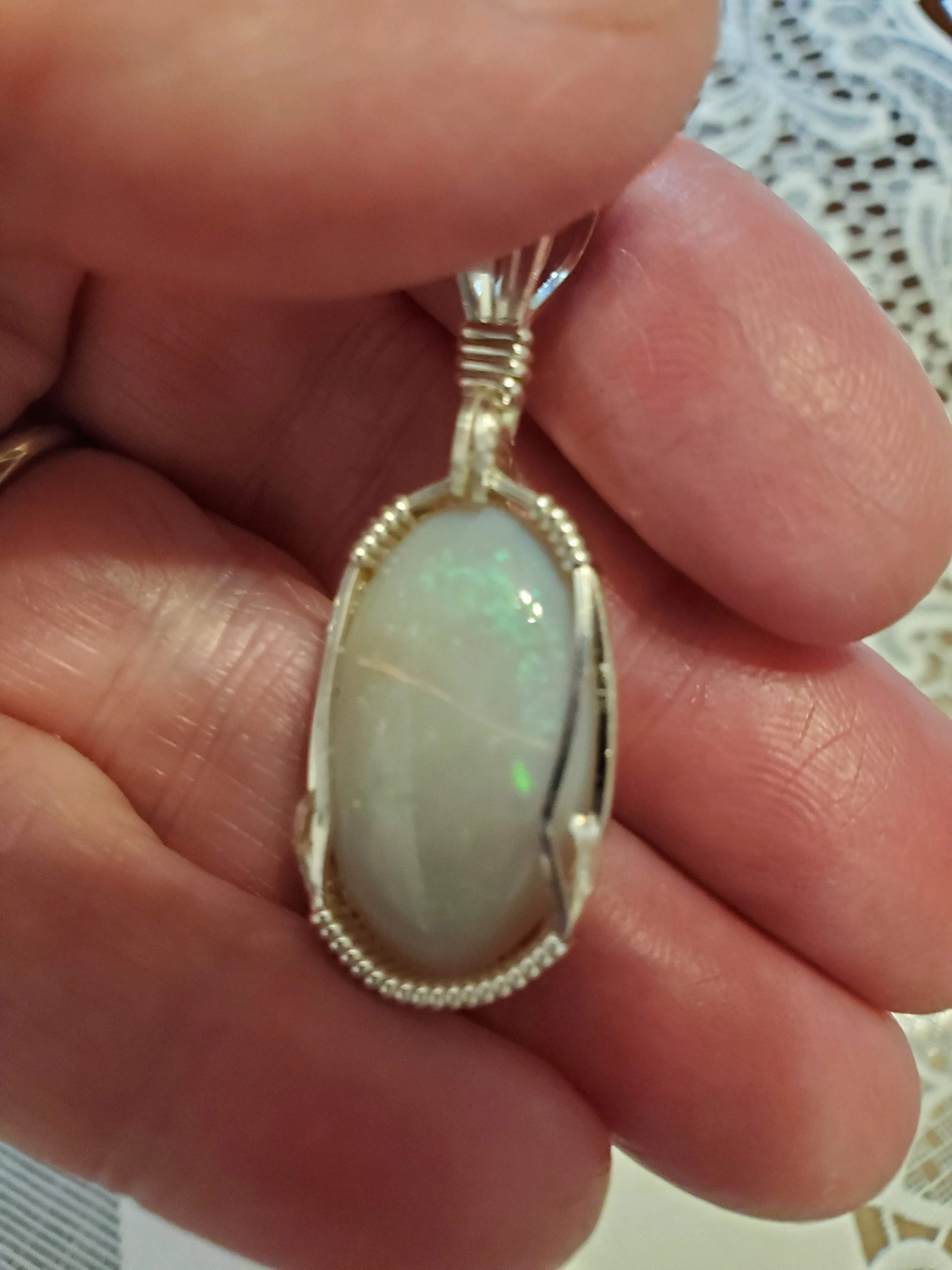 Custom Wire Wrapped Lightning Ridge Opal Necklace/Pendant Sterling Silver