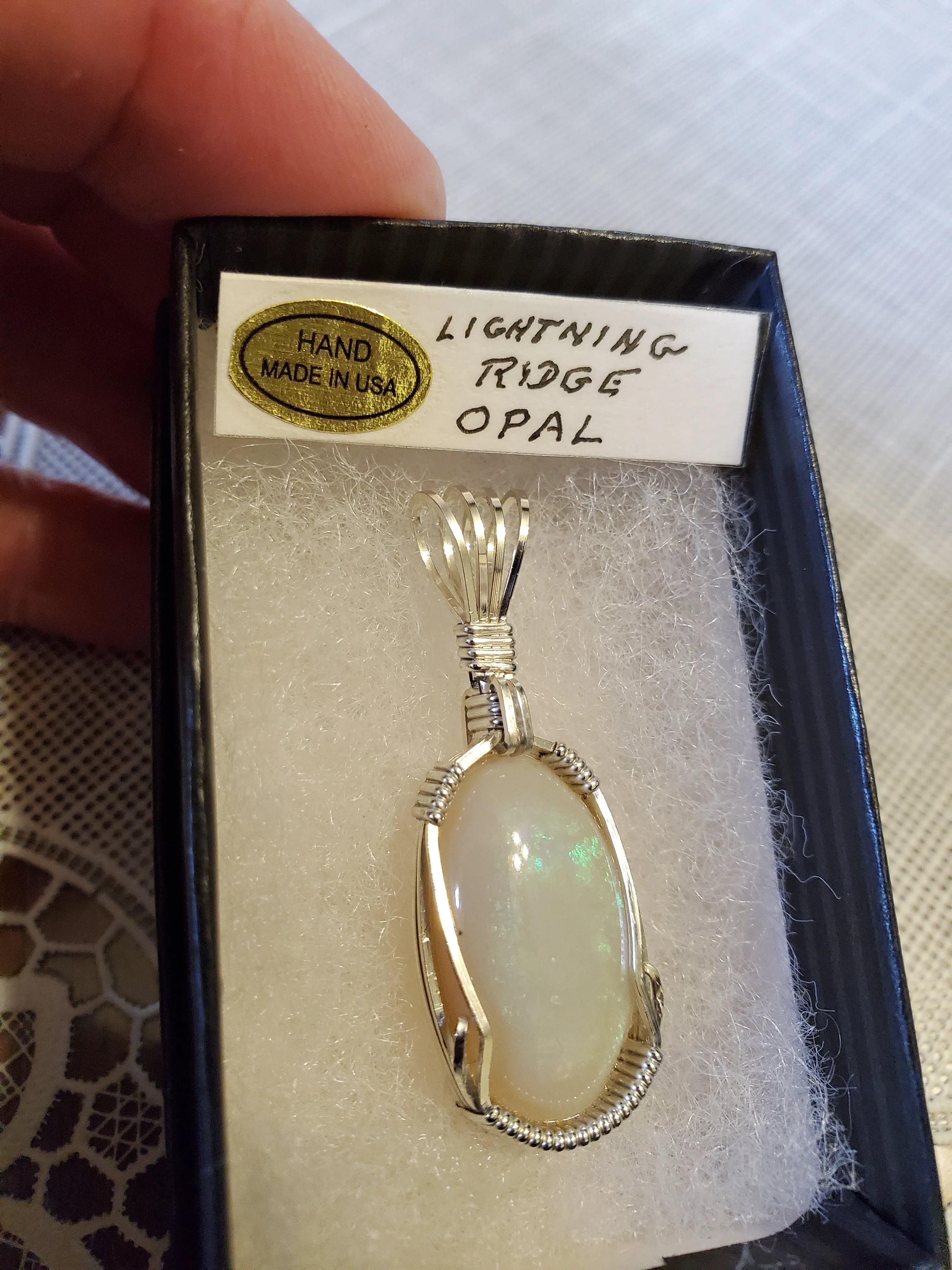 Custom Wire Wrapped Lightning Ridge Opal Necklace/Pendant Sterling Silver
