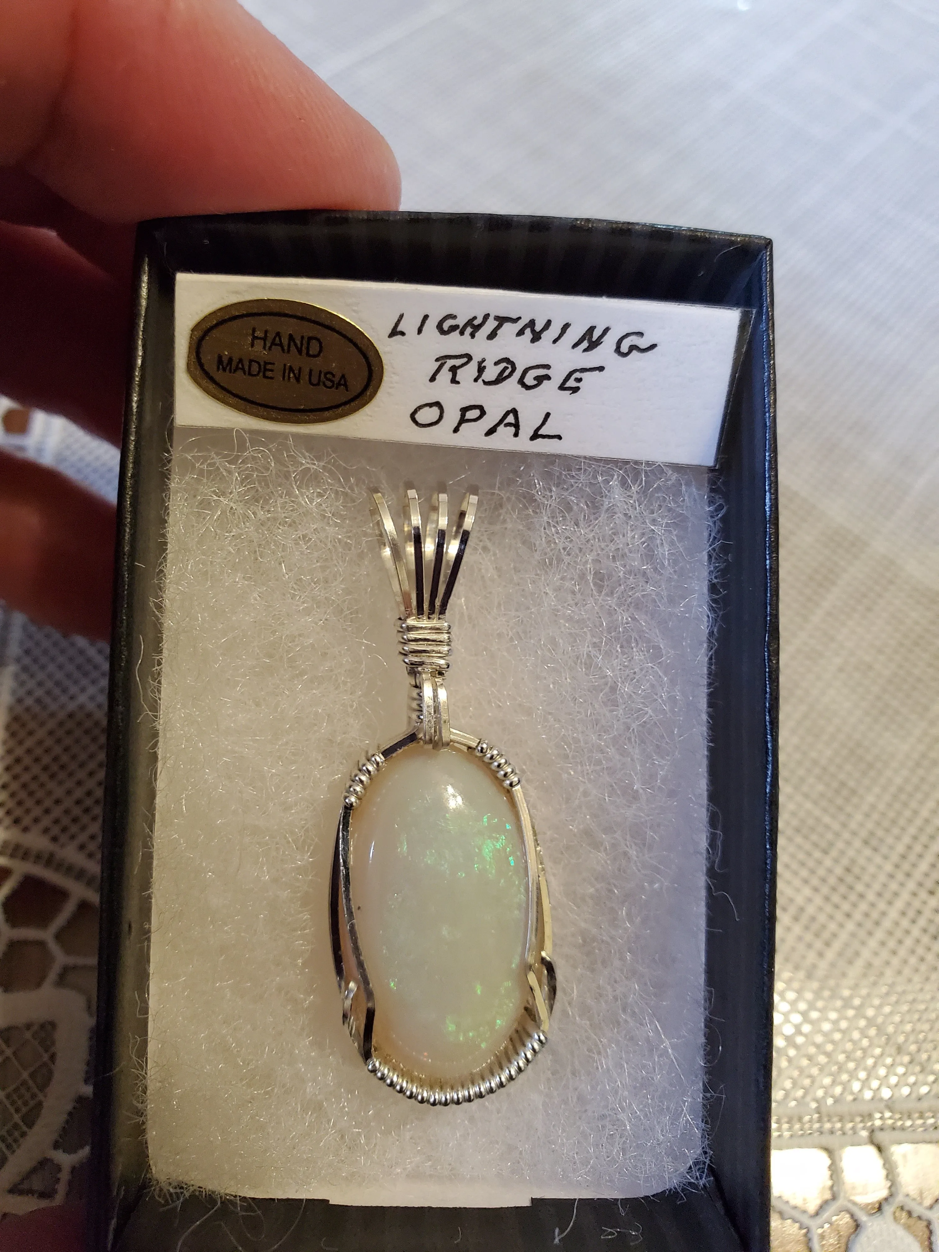 Custom Wire Wrapped Lightning Ridge Opal Necklace/Pendant Sterling Silver