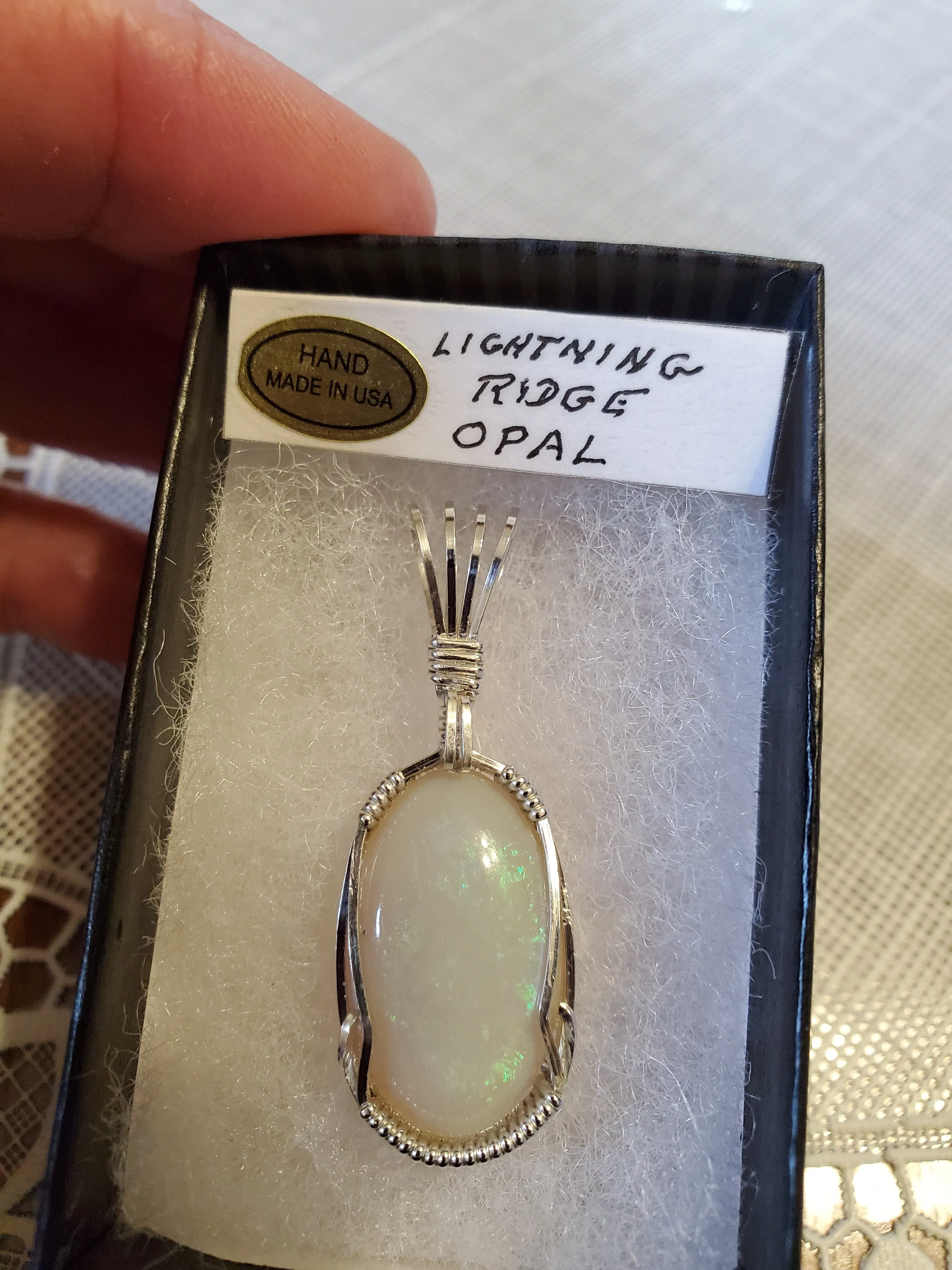 Custom Wire Wrapped Lightning Ridge Opal Necklace/Pendant Sterling Silver