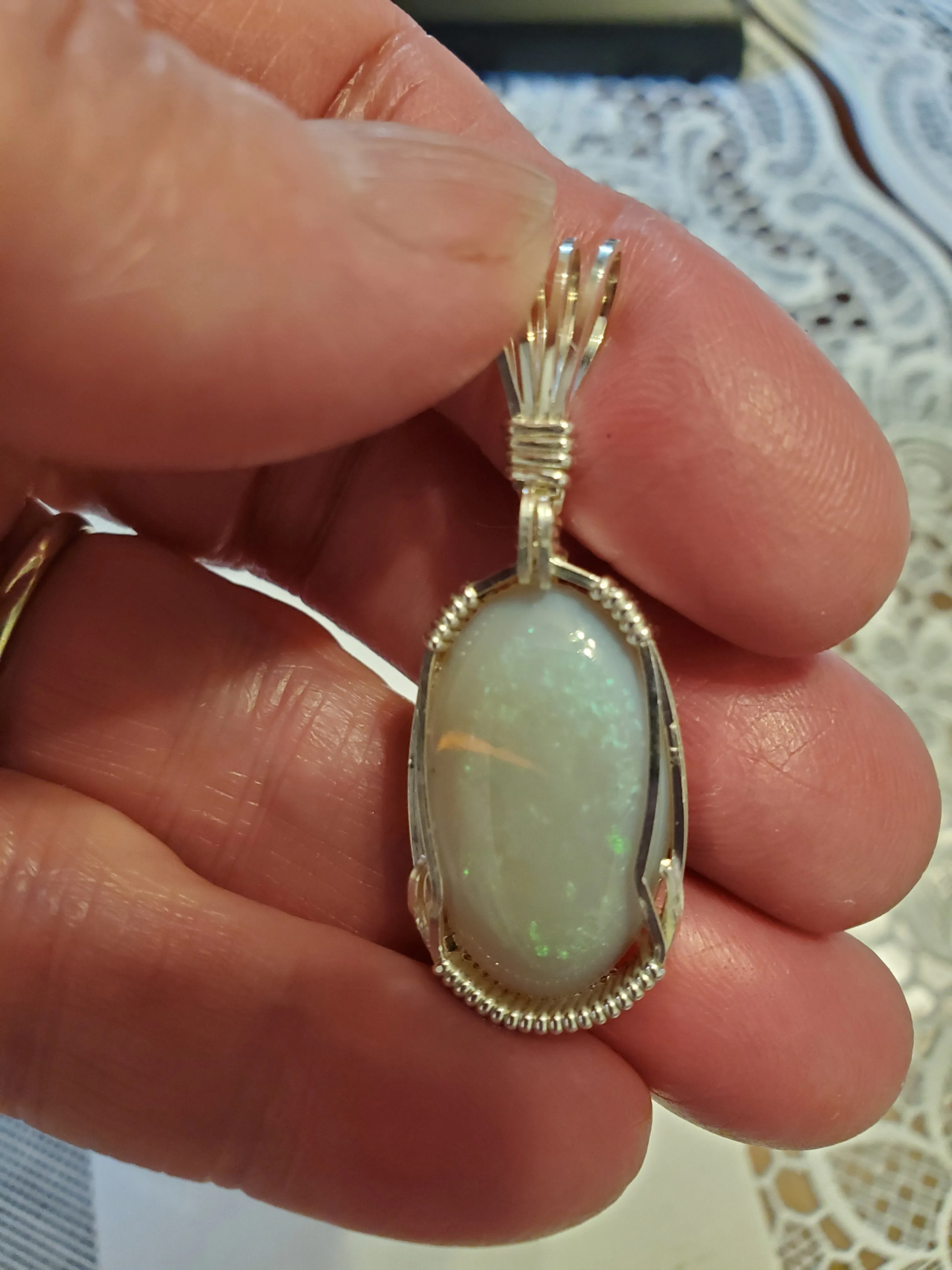 Custom Wire Wrapped Lightning Ridge Opal Necklace/Pendant Sterling Silver
