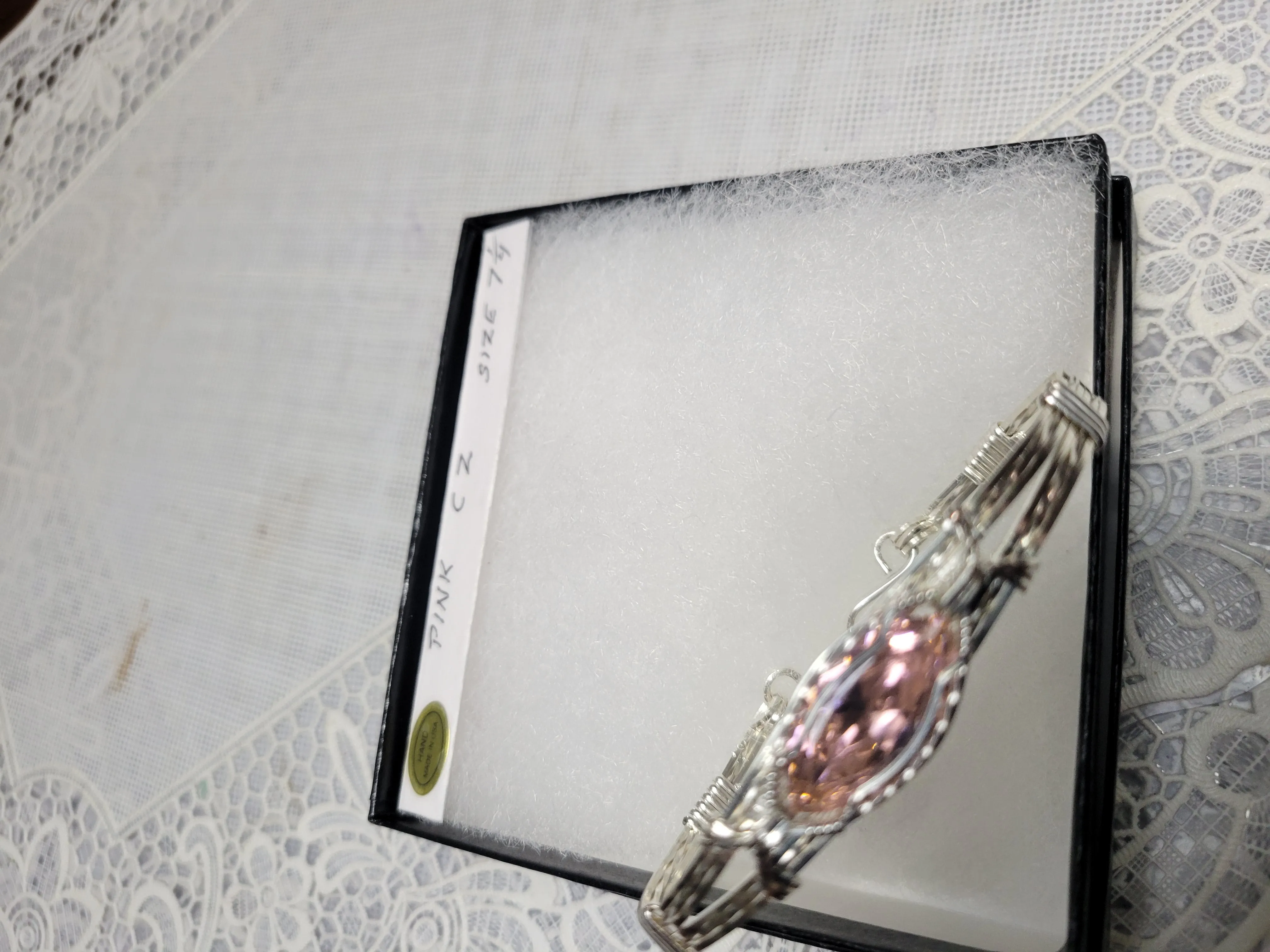 Custom Wire Wrapped Pink CZ Bracelet Size 7 1/4 Sterling Silver