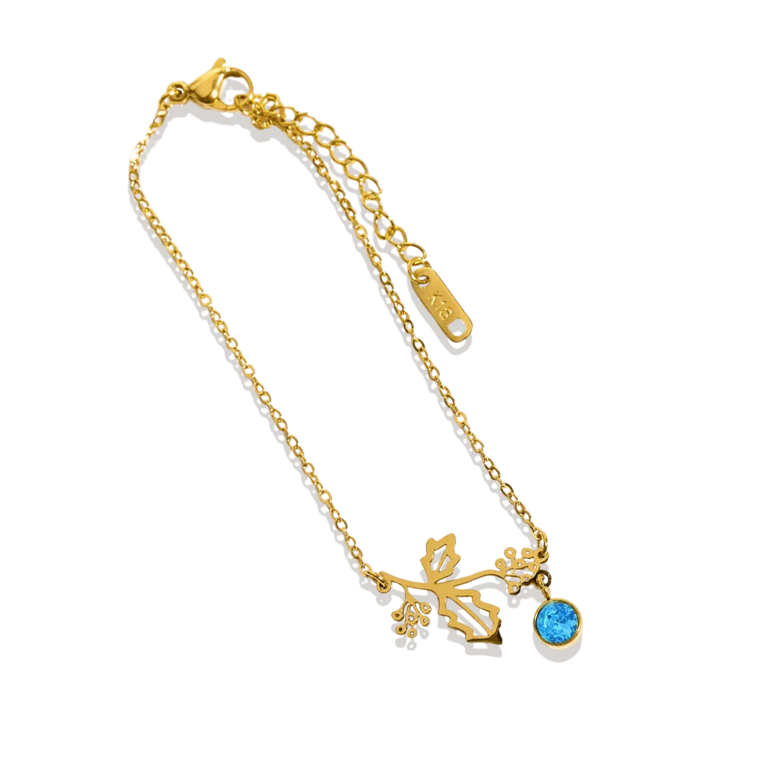 Dainty Birth Flower Bracelet with Birthstone Charm