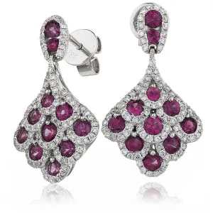 Diamond & Ruby Cluster Drop Earrings 2.20ct