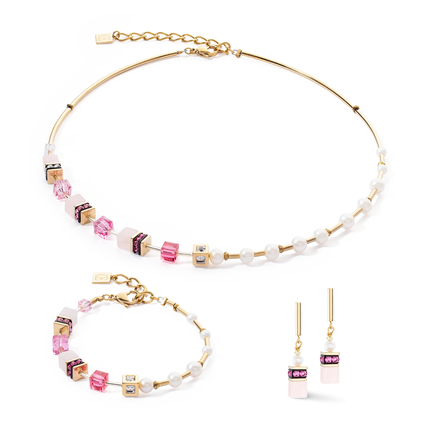 Earrings GeoCUBE® Fusion Precious Pearl Mix gold-pink
