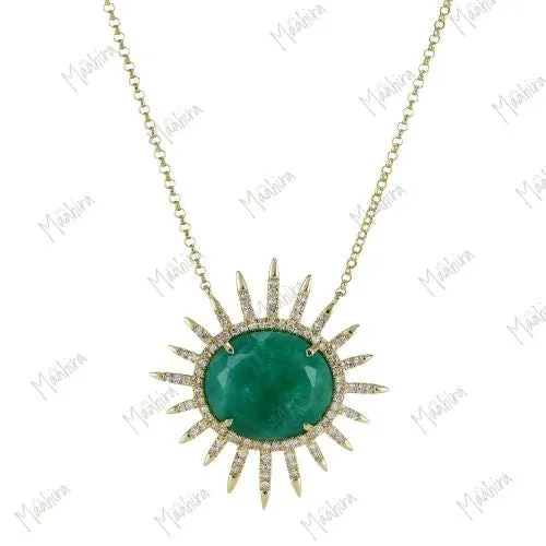 Emerald and Diamond Sun Necklace